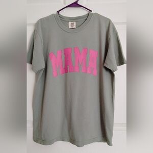 Comfort Colors Pale Green Tee with Pink 'MAMA' Design